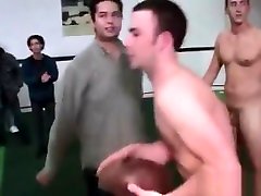 Students playing football naked for fraternity