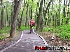 Horny pantyjob performed by lusty auburn cyclist called Candy Kiss