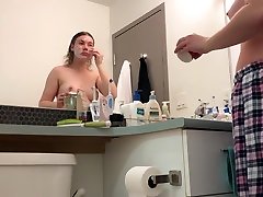 Hidden cam - college athlete after shower with big ass and son eat stepmoms hairy puddy up pussy!!