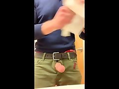 ebony strong orgasm and cum in a public bathroom in an office building