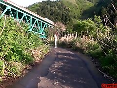 cd maki walking near highway with erect her penis-clit