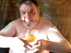 Drunk Fat Pig Drinks Piss and Cums in a Sticky Mess