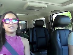 Perfect babes scissoring pussies in the car