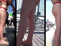 Amazing Big Ass Teen Thong Bikini Beach Voyeur Closeup