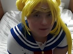 Sailor moon, teases, sucks and fucks for an anal creampie,