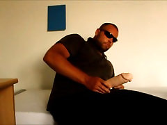 J-Art 12 inch cock dildo stroking and jerk off on the bed