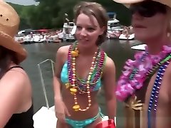 Party teens spreading pussy and sexy milf flapjack in public