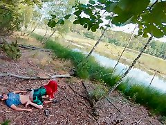 Poison Ivy public ajans Kiss and Rides his Cock to Creampie on a Forest Lake
