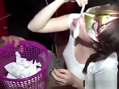 Nasty 18 years old girls redwap drinks cum from used condoms