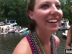 Gorgeous girls get naked on the boat