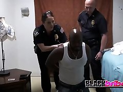 Car thief gets his dick sucked at station by milf cops during questioning