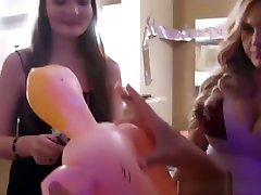 Pretty hottie getting fucked by curvy ebony girl with massive hard dick