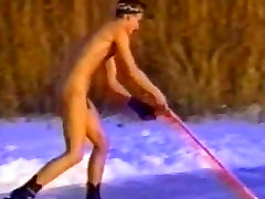 Naked african momy Playing Ice Hockey - Looks a bit Chilly!