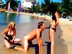 Two Nasty Bitches Strapon Peg Guy at the Beach