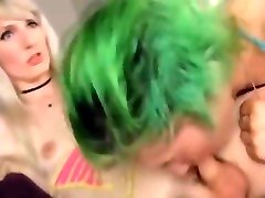 slutty Emo Sucks On slutty blonde lady-man penis