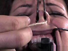 Tongue clamped extreme saggis sub pussy teased