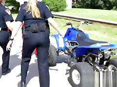 Milf cops pull off bike riders underwear to get to his virgin condoms cock
