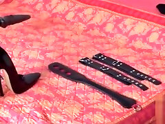 Blindfolded and bound girl played with by master