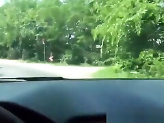 Hitchhiking couple fuck in back seat of car while driver film