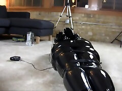 Fullbody Rubber Catsuit Blindfolded Teen Electro Orgasm Latex
