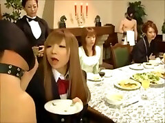 CFNM- Japanese rich girls torture cutie rough anal slaves at dinner