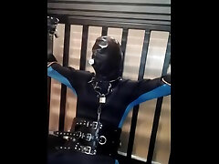 young slave is bound in the cage with some electro, part 2