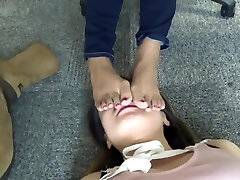 Asian resien sex Under Table Smell Feet