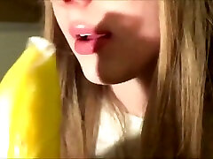 sexy maid seduced job gags on banana