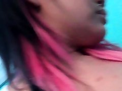 hardcore slut teen with pink hair posing without her panties