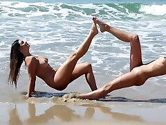 Elly and Scarlett Morgan Nude Swim on beach