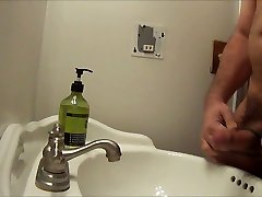 another side view sink jerk off and cum shot