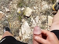 qute gril first time and cumshot on public hiking trails