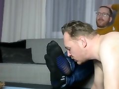 Master Bassil watching Millionaire. Faggot slave lick his feet. Worship