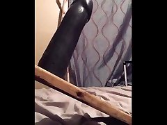 wearing vintage long taboo and taking dildos