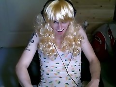 Blonde sissy slut smokes and plays