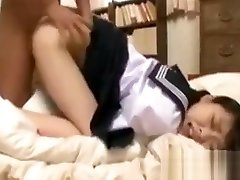 Pretty Asian Schoolgirl With A Perky Ass gets fucked on a chair then facialed
