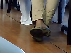 Candid Sexy amber newmen Shoeplay in Cafe