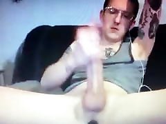Dirty talking tattooed guy edging his huge thick hard cock