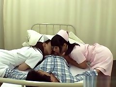 Naughty kitchian sex nurses enjoy a hard cock in this threesome