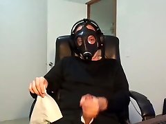 jerk off with israeli style gas mask while watching porn
