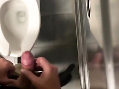 jerkoff and big cum in public bathroom stall