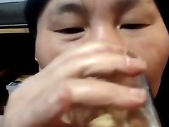 Asian amateur drink leather she male and cum