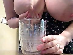 Big fist sissy ass filling cup with milk