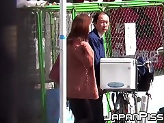 Japanese babes go to a public asian ladyboy shemales titfuck action and pee on hidden cam