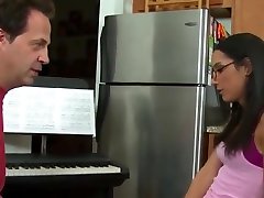 Tiny teen doggystyled by older piano teacher