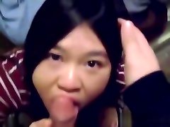Asian girl sucks a big fat cock completely dry