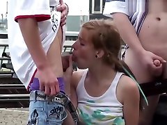 Young teen girl Alexis Crystal PUBLIC sex threesome dona janes at railway station
