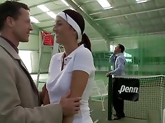 Busty redhead gets pounded by hunk after a game of tennis