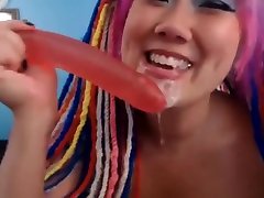 Pierced tatted for sam whore deepthroats huge dildo and fucks her pussy