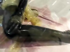Girl In 2 Layers Of reallifecam amateur klip Catsuits suckin boob Transparent With Gas Mask Piss